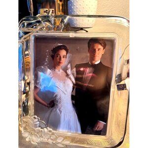 Large Mikasa Ornate Glam Lux Floral Wedding Crystal Glass Picture Photo Frame
